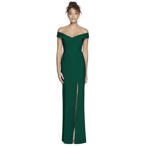 Dessy Collection Hunter Green 3012 Crepe Off The Shoulder Formal Dress 14 NWT